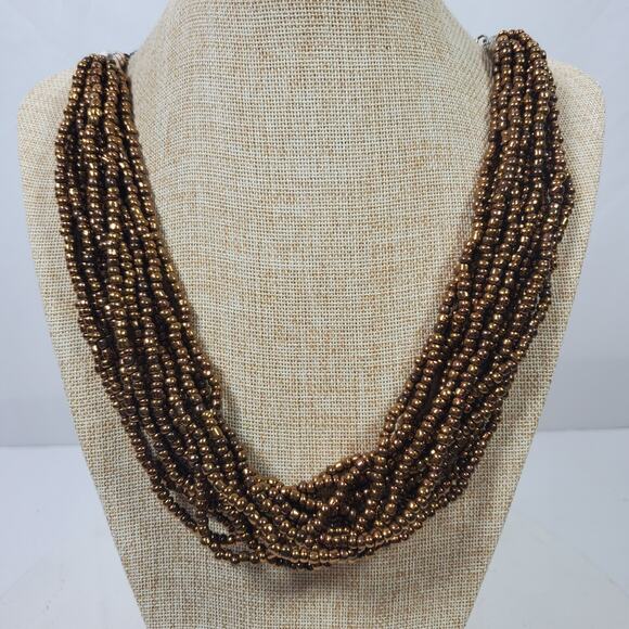 Vintage Brassy Classy Statement Necklace 24 Inch Multi Strand - Picture 1 of 5